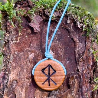 Hand burned courage bind rune wooden medallion