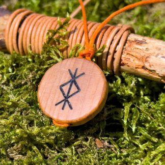 Hand burned protection bind rune wooden pendant
