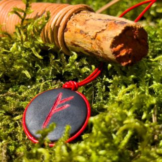 Hand carved Fehu rune wooden medallion