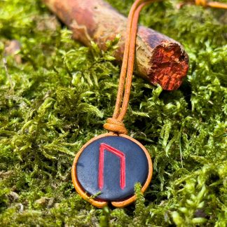 Hand carved Uruz rune wooden pendant