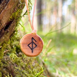 Hand burned health bind rune wooden medallion