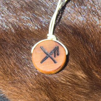 Hand burned good luck bind rune wooden medallion