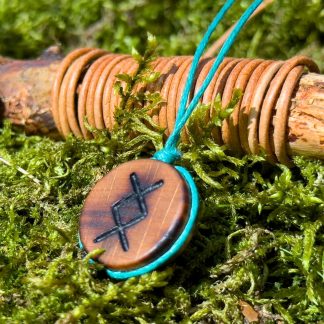 Hand carved, coloured and burned Inguz rune wooden medallion